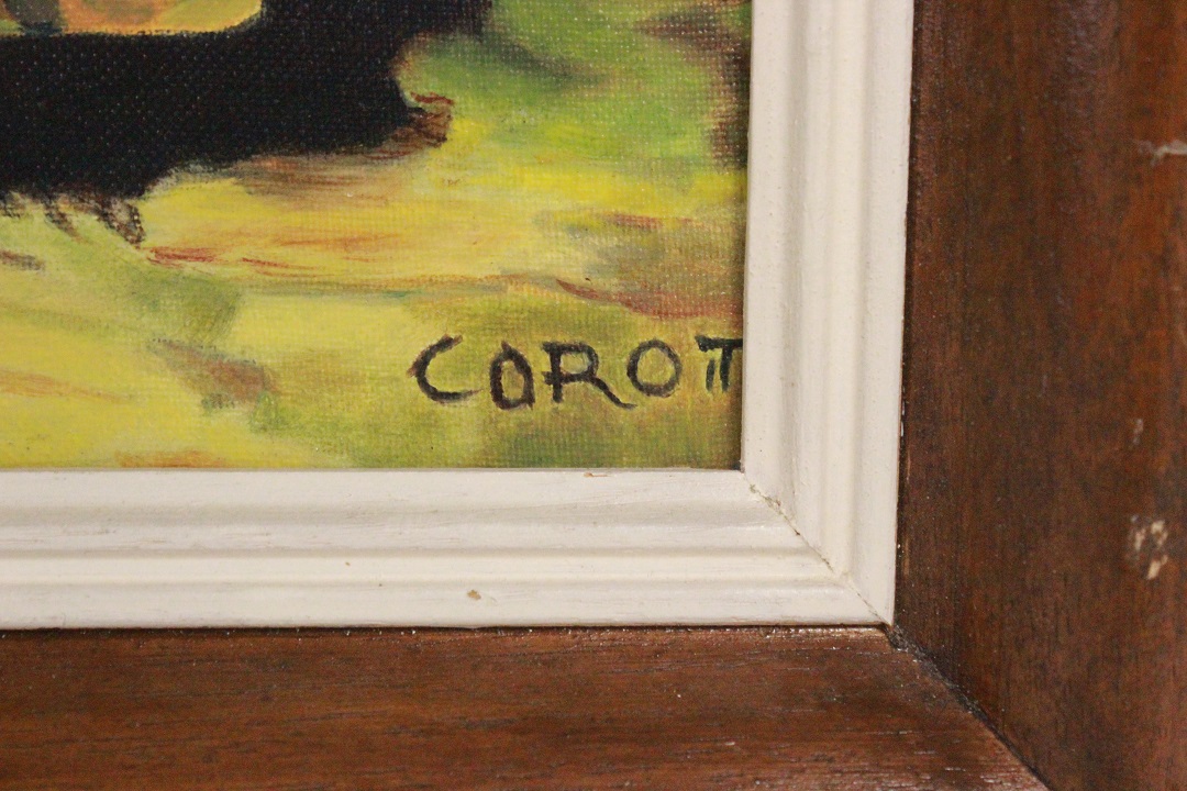 715_quadro_dipinto_olio_su_tela_painting_oil_on_canvas_fanciulla_damigiana_cornice_frame_firma_firmato_Corot_Francia_FRA_2