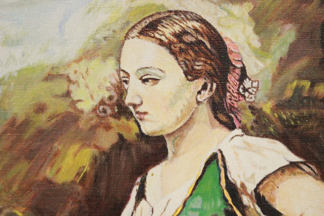 715_quadro_dipinto_olio_su_tela_painting_oil_on_canvas_fanciulla_damigiana_cornice_frame_firma_firmato_Corot_Francia_FRA_4