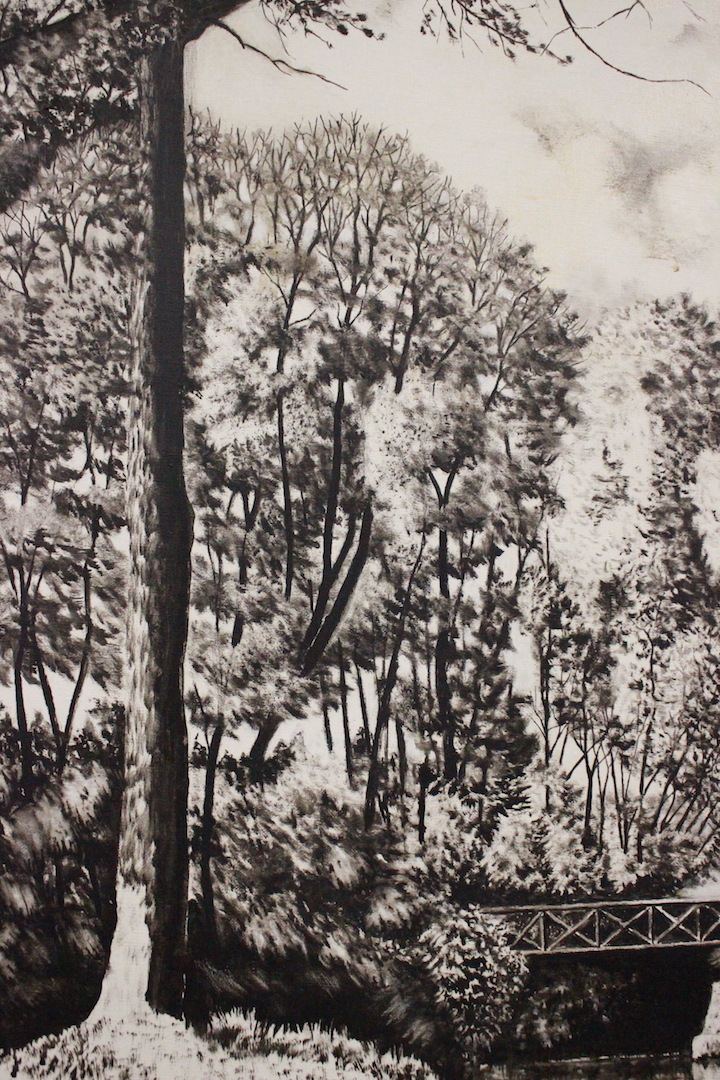 611_quadro_paint_painting_olio_su_tela_oil_on_canvass_stagno_alberi_bianco_nero_black_white_trees_swans_5