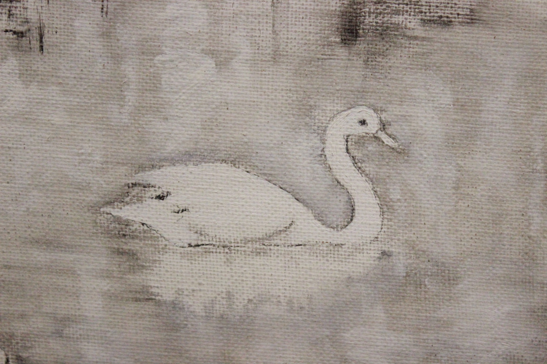 611_quadro_paint_painting_olio_su_tela_oil_on_canvass_stagno_alberi_bianco_nero_black_white_trees_swans_6
