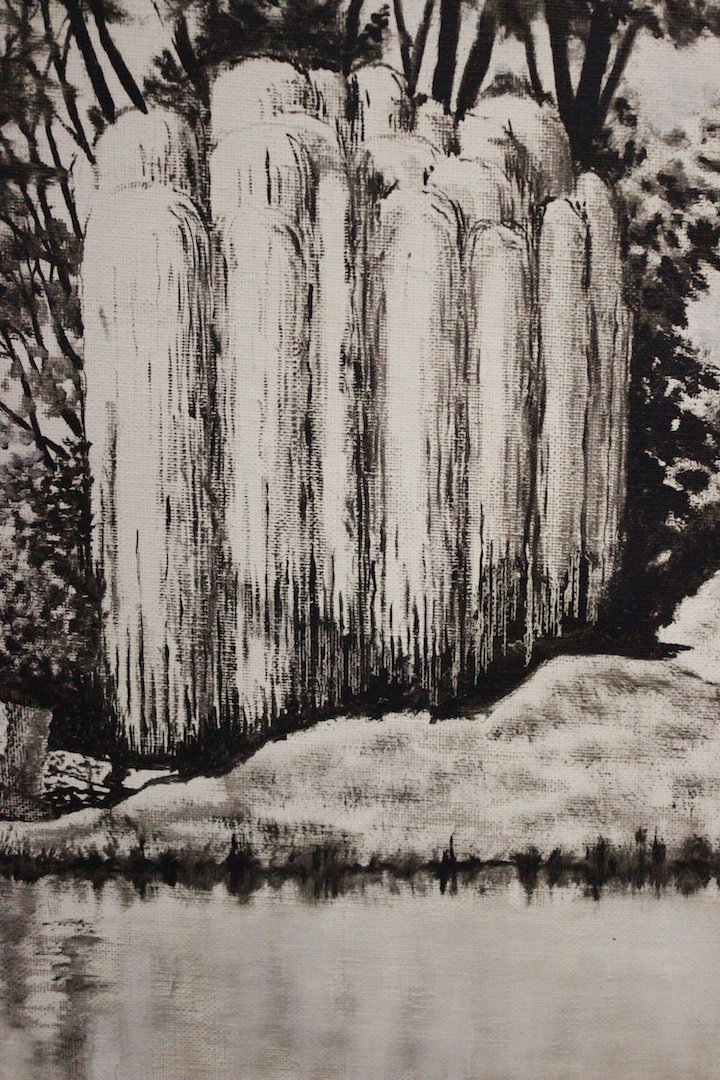 611_quadro_paint_painting_olio_su_tela_oil_on_canvass_stagno_alberi_bianco_nero_black_white_trees_swans_7