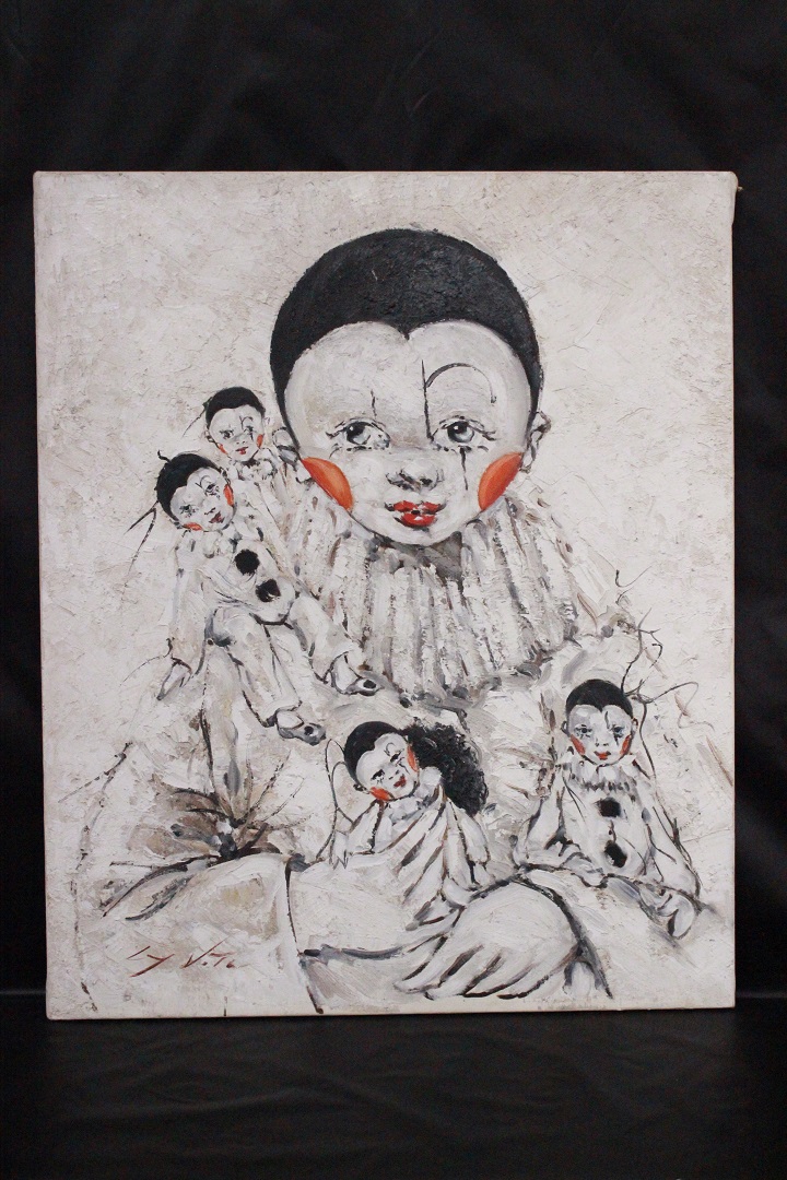 553_quadro_painting_tecnica_mista_mixed_technique_firmato_signed_arlecchino_Harlequin_0