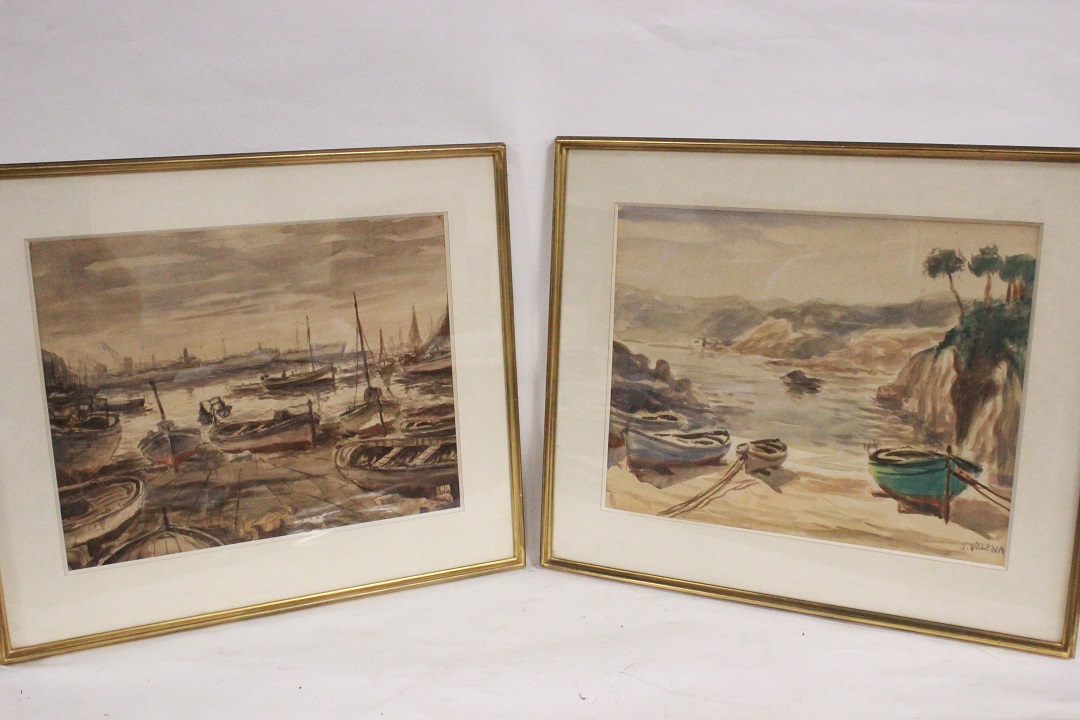 569_acquarello_su_carta_watercolor_on_paper_barche_boats_cornice_frame_0