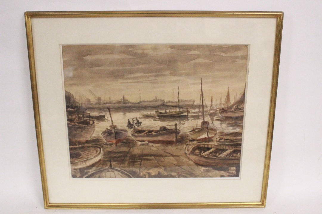569_acquarello_su_carta_watercolor_on_paper_barche_boats_cornice_frame_1