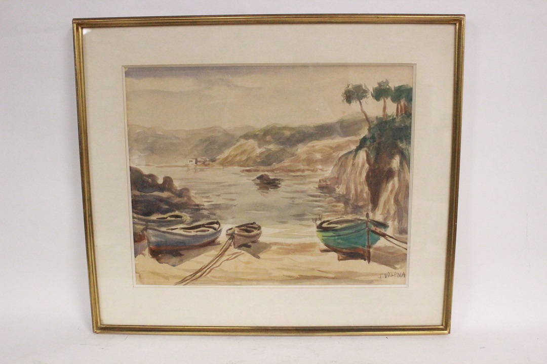 569_acquarello_su_carta_watercolor_on_paper_barche_boats_cornice_frame_4