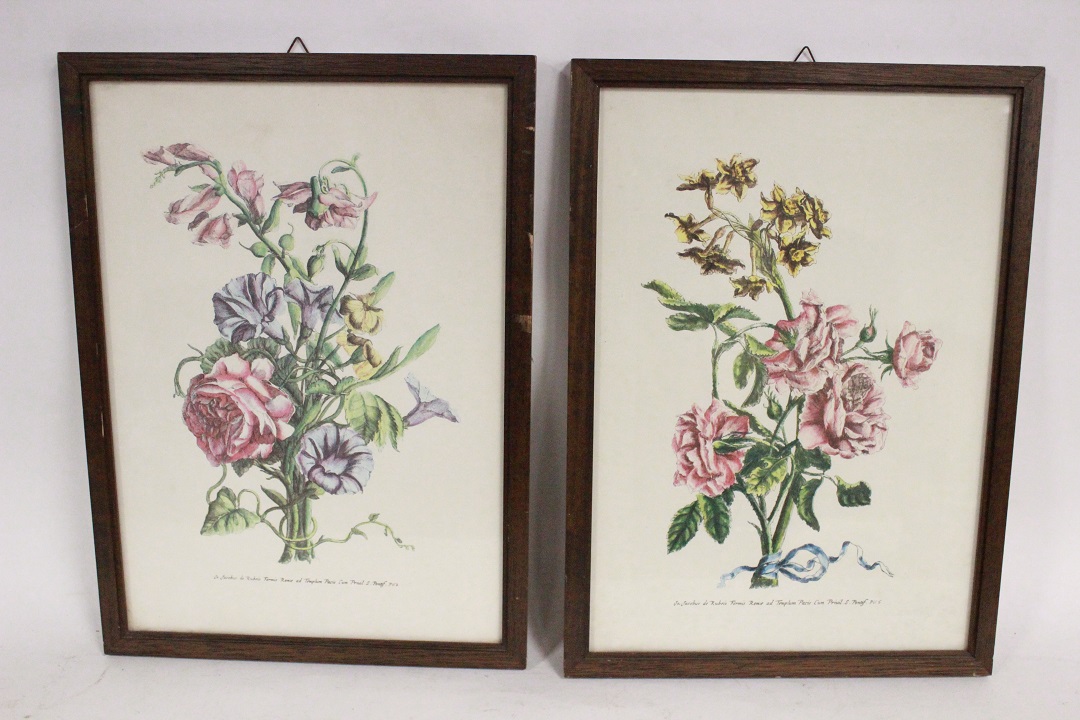 443_lotto_6_sei_stampe_cornici_legno_wood_frames_tema_floreale_flowers_theme_tecnica_mista_1