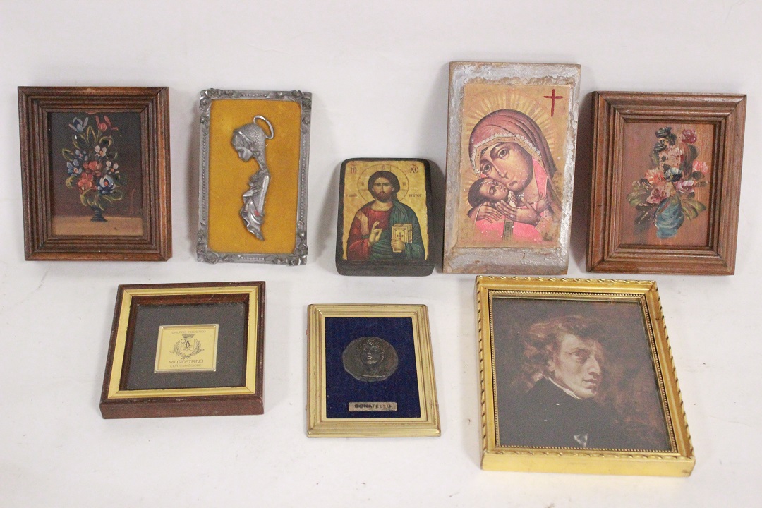 453_lotto_8_otto_stampe_cornici_legno_wood_frames_tema_misto_tecnica_mista_0