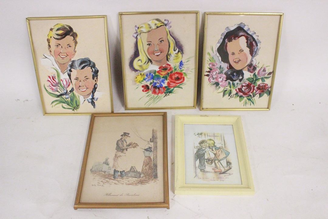 472_lotto_5_cinque_stampe_quadri_bambini_cornici-legno_frames-wood_children_0