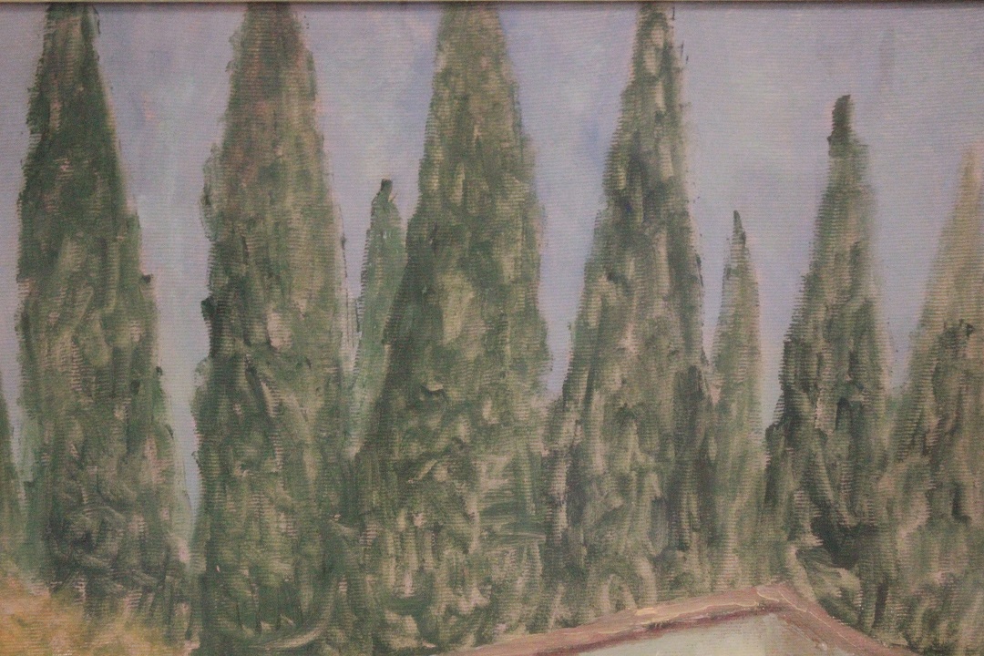 381_quadro_cornice_olio_su_tela_paesaggio_lacustre_lago_casa_persone_Italia_firmato_autore_Giancarlo_Milani_firma_ITA_metà_1900_6