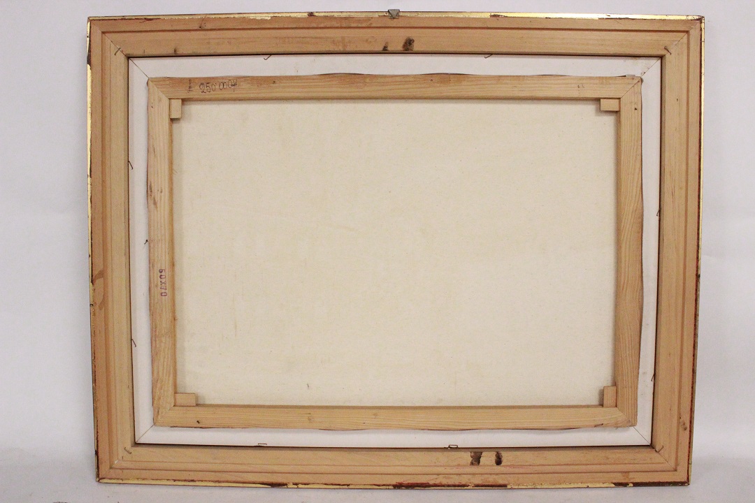 381_quadro_cornice_olio_su_tela_paesaggio_lacustre_lago_casa_persone_Italia_firmato_autore_Giancarlo_Milani_firma_ITA_metà_1900_7
