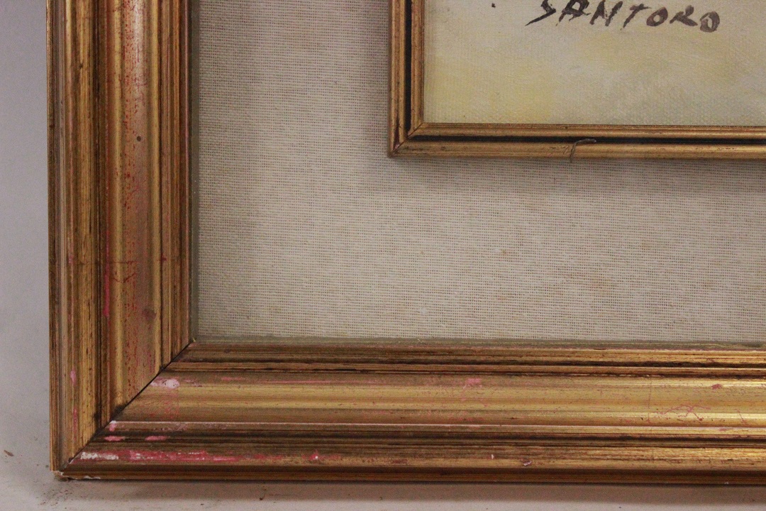 456_quadro_cornice_olio_su_tela_paesaggio_vicolo_persone_mercato_Italia_firmato_firma_Santoro_autore_ITA_metà_1900_5