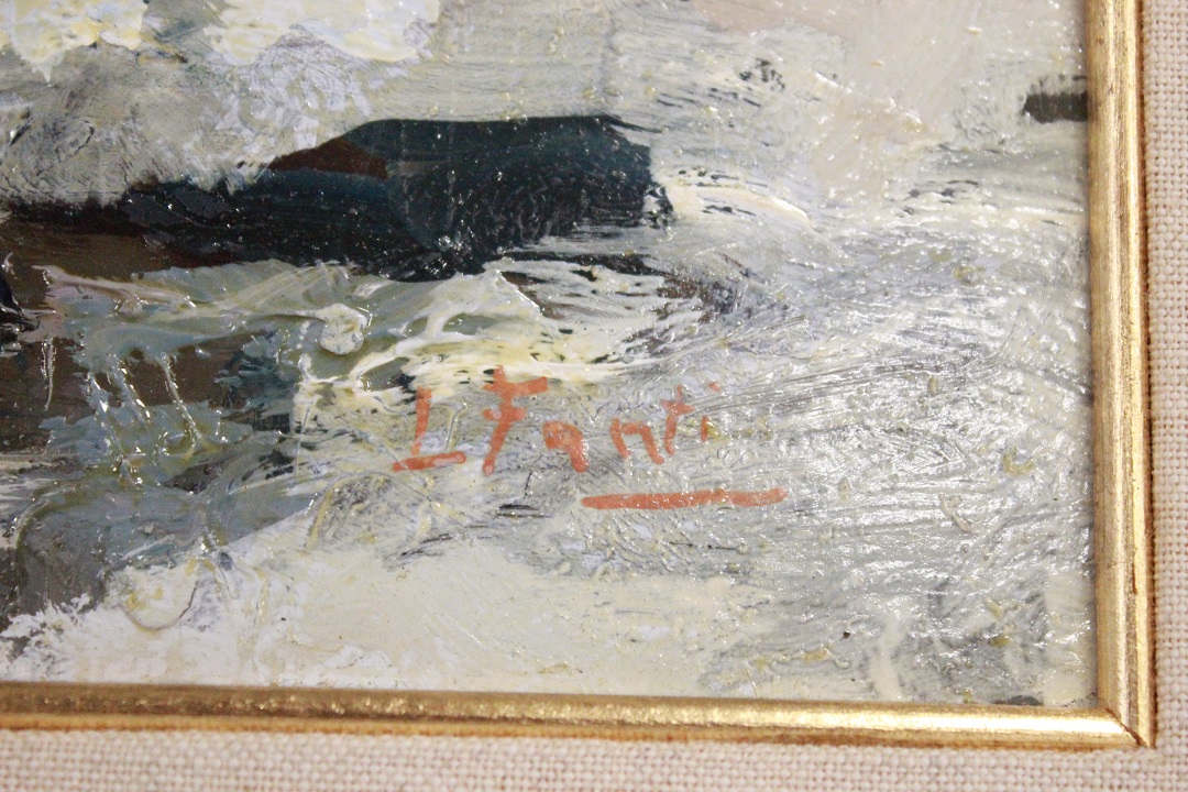 614_quadro_cornice_passepartout_olio_su_faesite_Italia_ITA_metà_1900_fiume_neve_3