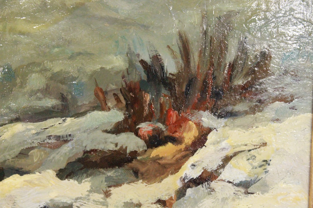 614_quadro_cornice_passepartout_olio_su_faesite_Italia_ITA_metà_1900_fiume_neve_5