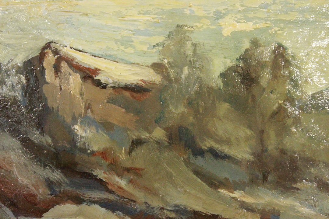 614_quadro_cornice_passepartout_olio_su_faesite_Italia_ITA_metà_1900_fiume_neve_6