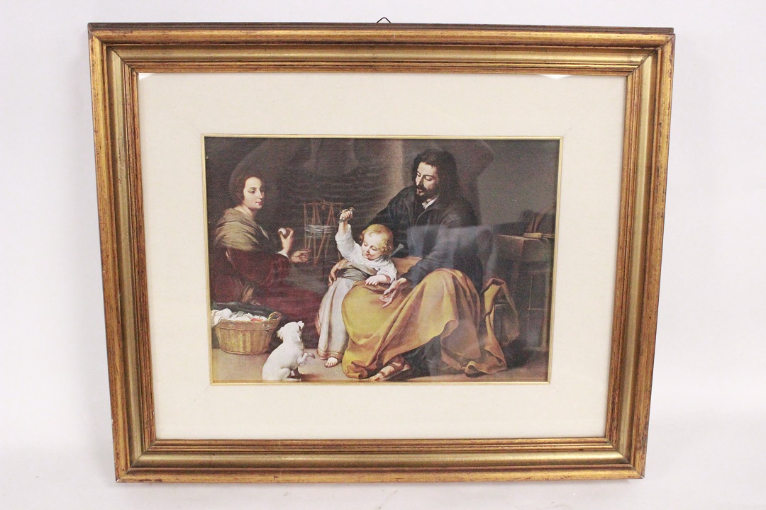 718_quadro_famiglia_animale_cane_cagnolino_stampa_su_tela_cornice_Italia_ITA_metà_1900_0