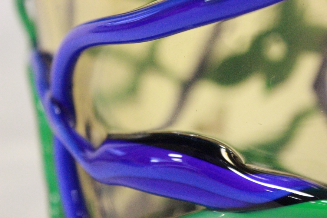 848_vaso_vase_Murano_glass_vetro_blu_giallo_linee_incrociate_firmato_signed_Cammozzo_certificato_artigianato_made_in_Murano_Venezia_Venice_Brescia_Roncadelle_7