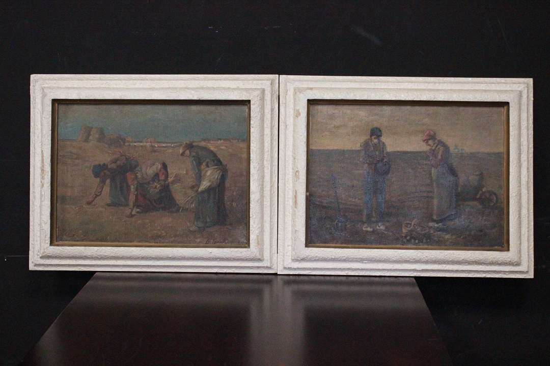 861_quadri_due_olio_tela_le_spigolatrici_riproduzione_Millet_XX_secolo_Francia_FRA_0