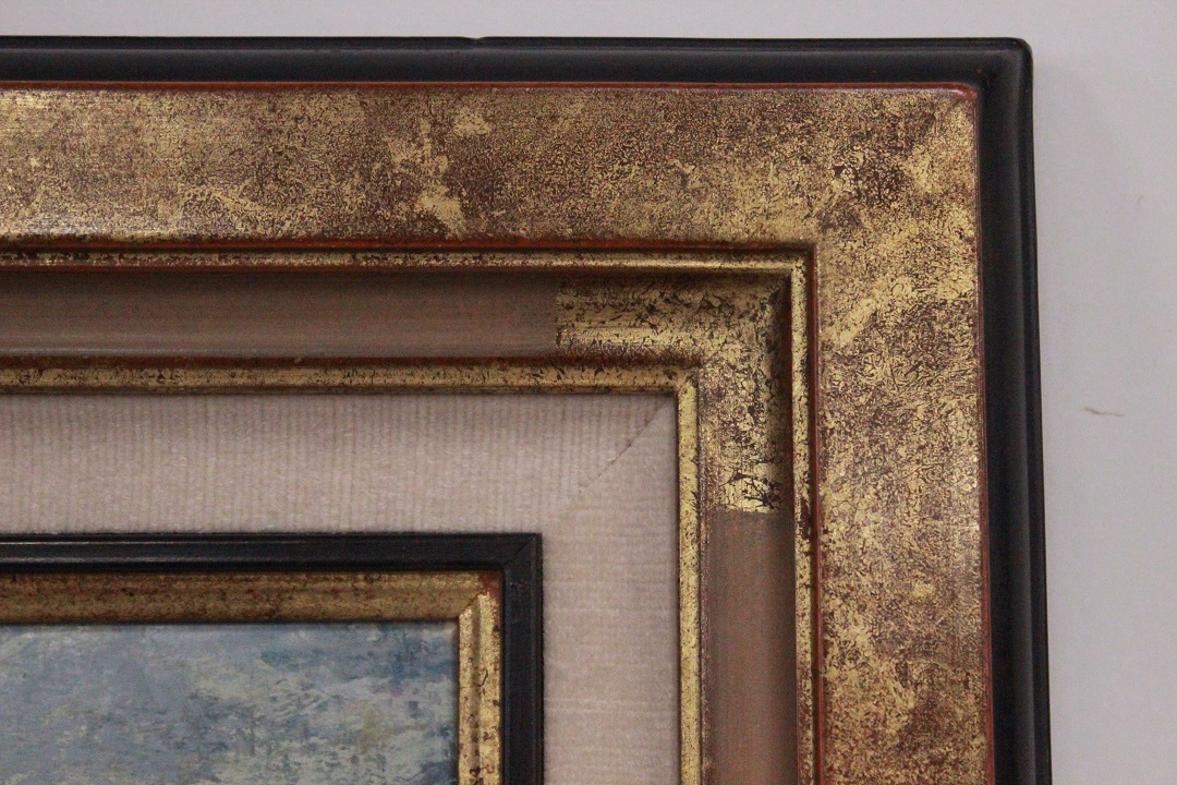 462_quadro_dipinto_olio_su_tela_painting_oil_on_canvas_landscape_paesaggio_fiume_river_ponte_bridge_cornice_frame_firma_firmato_D.Recanzone_Francia_FRA_3