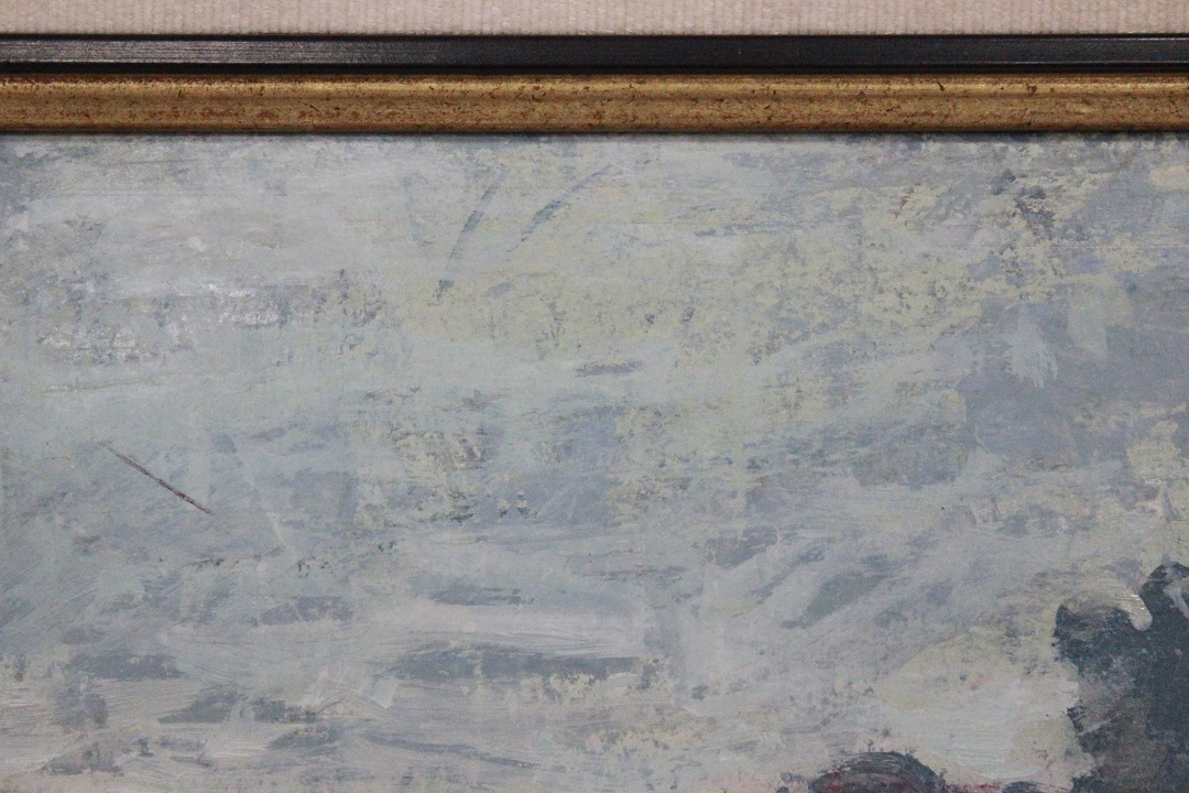 462_quadro_dipinto_olio_su_tela_painting_oil_on_canvas_landscape_paesaggio_fiume_river_ponte_bridge_cornice_frame_firma_firmato_D.Recanzone_Francia_FRA_6