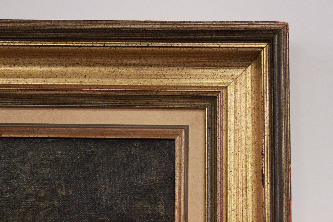 487_quadro_dipinto_olio_su_tela_painting_oil_on_canvas_landscape_paesaggio_scorcio_fiume_ponte_chiesa_cornice_frame_firma_firmato_Francia_FRA_5