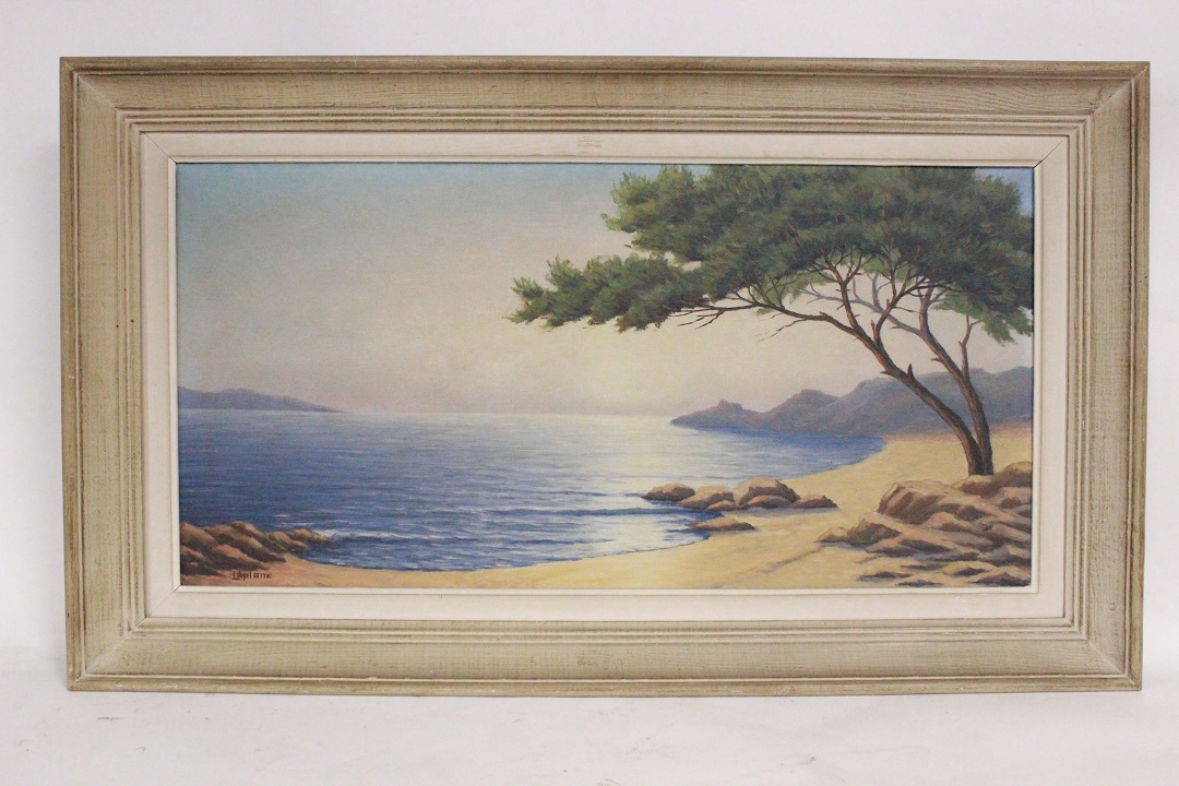 546_quadro_dipinto_olio_su_tela_painting_oil_on_canvas_landscape_paesaggio_marino_mare_sea_cornice_frame_firma_firmato_Francia_FRA_0