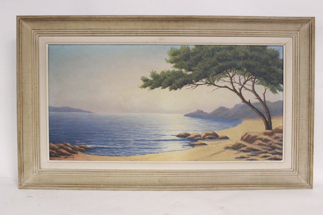 Quadro olio su tela, paesaggio marino, firmato Laplane (546)