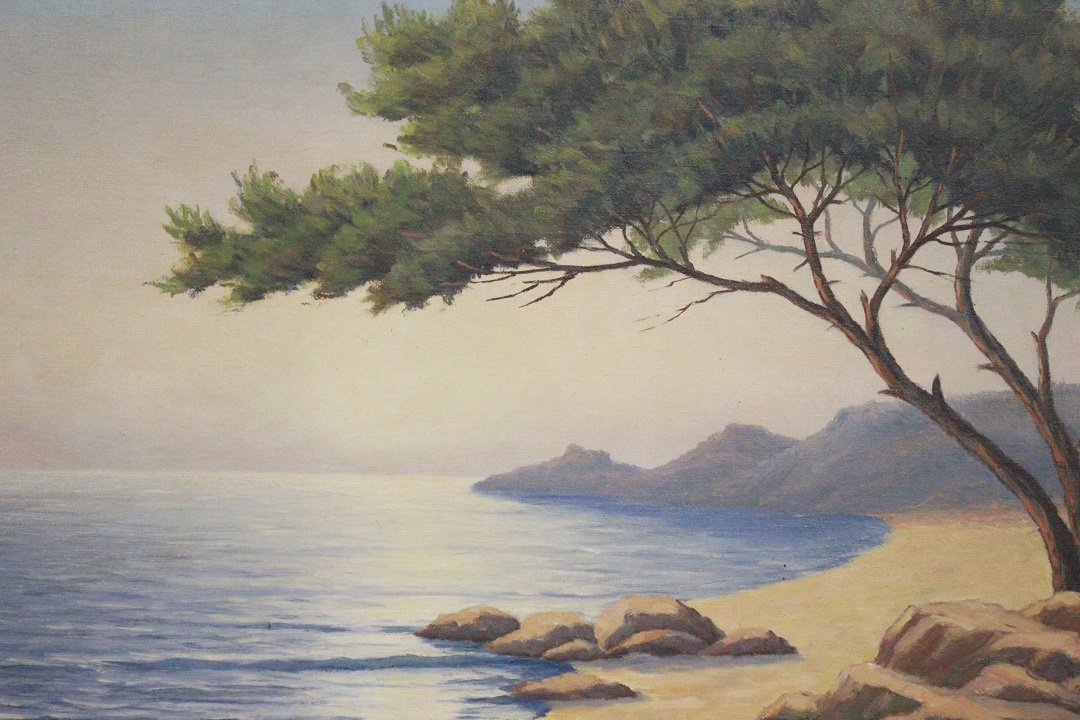 546_quadro_dipinto_olio_su_tela_painting_oil_on_canvas_landscape_paesaggio_marino_mare_sea_cornice_frame_firma_firmato_Francia_FRA_1