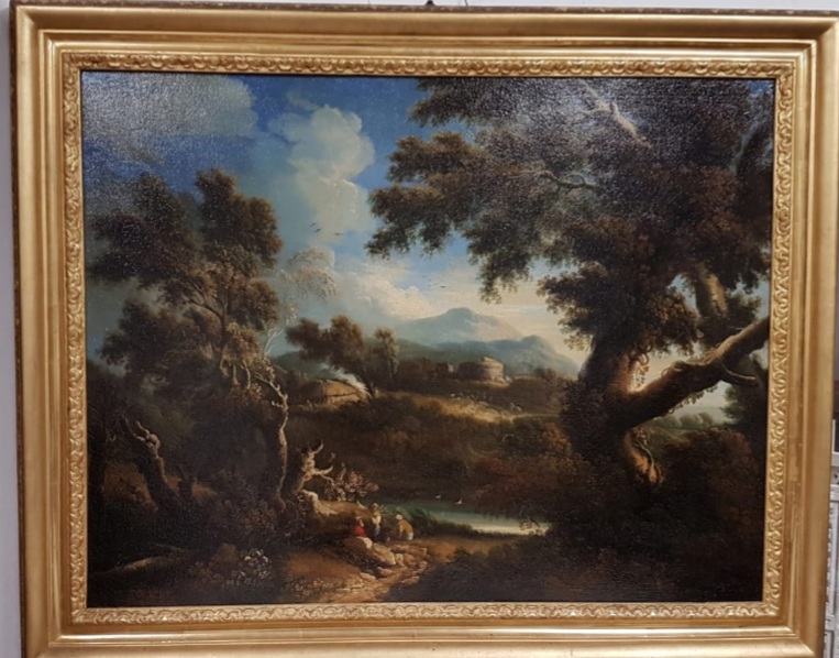 567_Jan_Frans_Van_Bolemen_quadro_paint_cornice_frame_painting_olio_su_tela_Orizzonte_grandi_dimensioni_natura_albero_acqua_0
