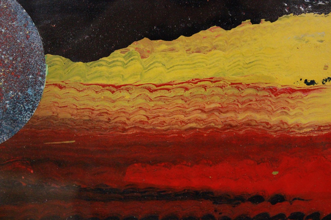 860_coppia_due_2_quadro_tecnica_mista_su_carta_Manfrini_F._ITA_Italiano_Italia_rosso_giallo_luna_argento_5