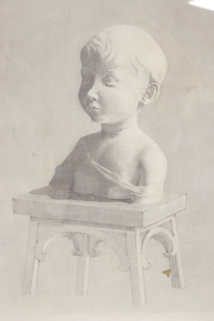 898_quadro_busto_fanciullo_disegno_carboncino_cornice_frame_Francia_FRA_1
