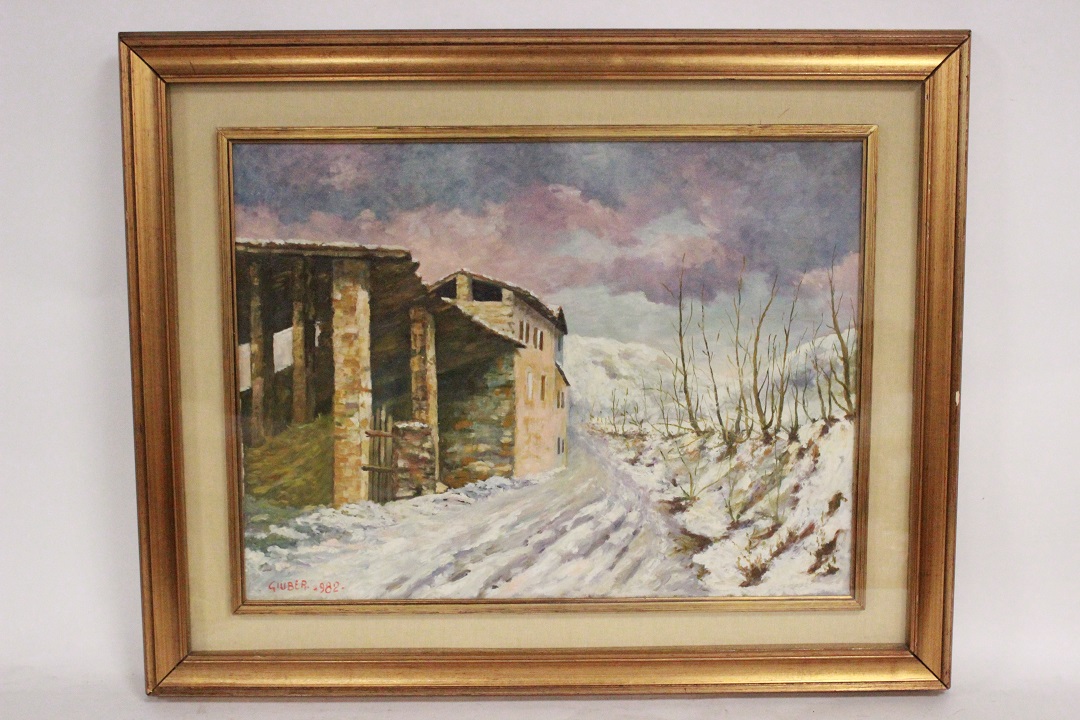 899_quadro_dipinto_olio_su_tela_painting_oil_on_canvas_cascina_neve_paesaggio_cornice_frame_firma_firmato_Corot_1982_Francia_FRA_0