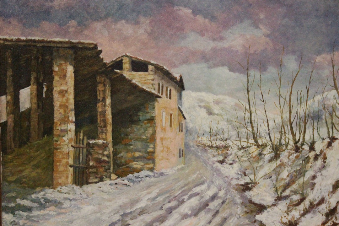 899_quadro_dipinto_olio_su_tela_painting_oil_on_canvas_cascina_neve_paesaggio_cornice_frame_firma_firmato_Corot_1982_Francia_FRA_1