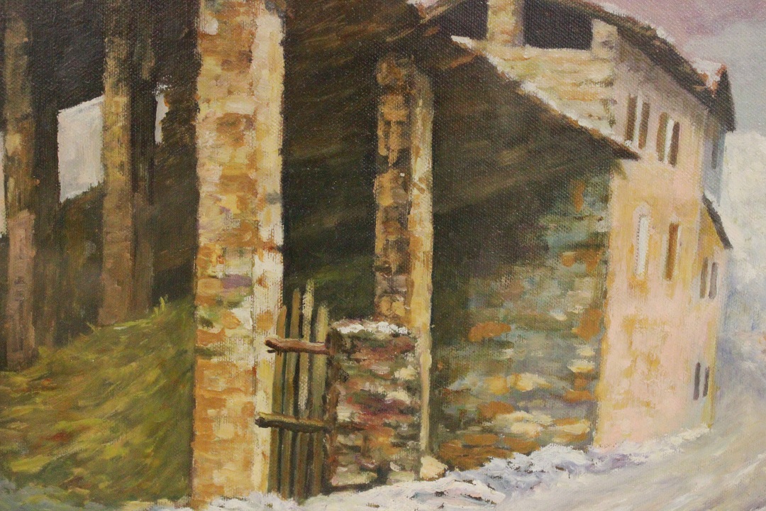 899_quadro_dipinto_olio_su_tela_painting_oil_on_canvas_cascina_neve_paesaggio_cornice_frame_firma_firmato_Corot_1982_Francia_FRA_4