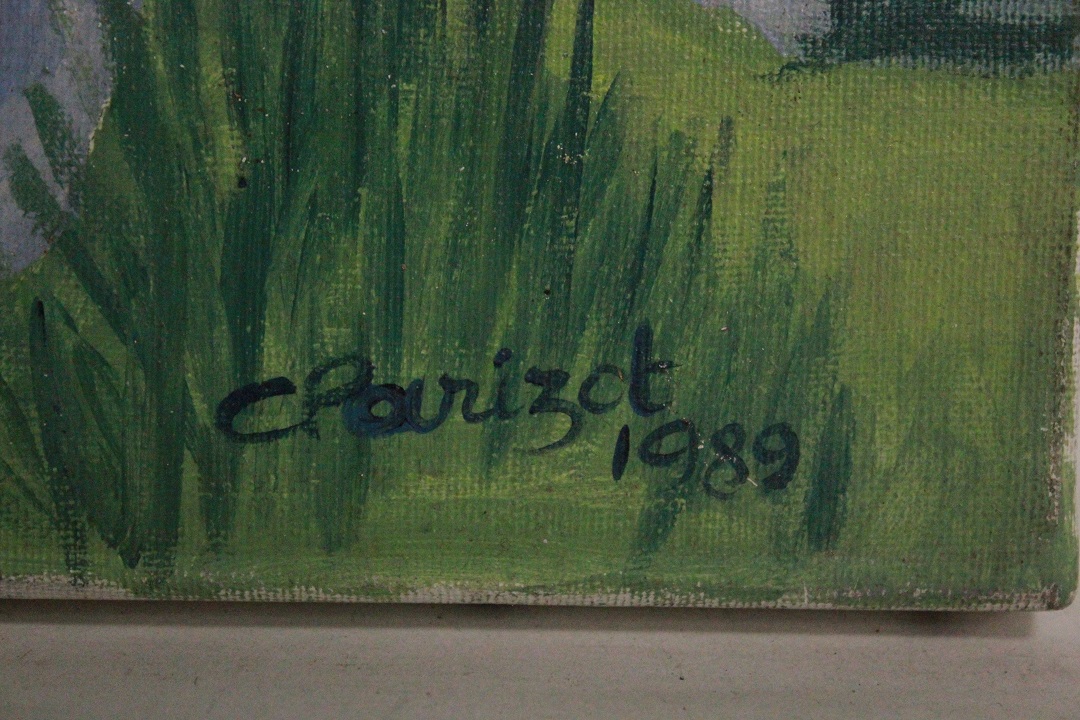 922_quadro_dipinto_olio_tela_cappella_montagna_neve_firmato_firma_Clarizot_1989_Francese_FRA_1