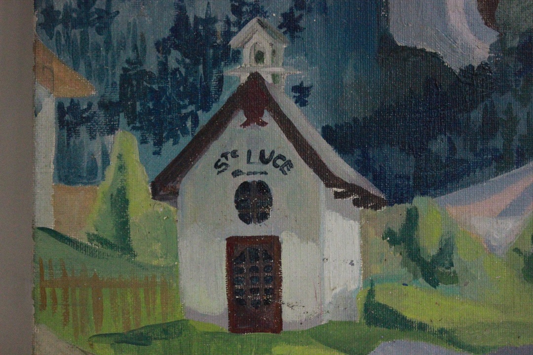 922_quadro_dipinto_olio_tela_cappella_montagna_neve_firmato_firma_Clarizot_1989_Francese_FRA_2