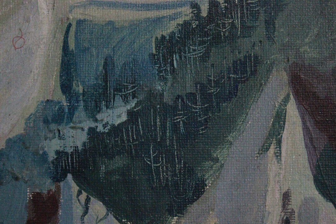 922_quadro_dipinto_olio_tela_cappella_montagna_neve_firmato_firma_Clarizot_1989_Francese_FRA_4