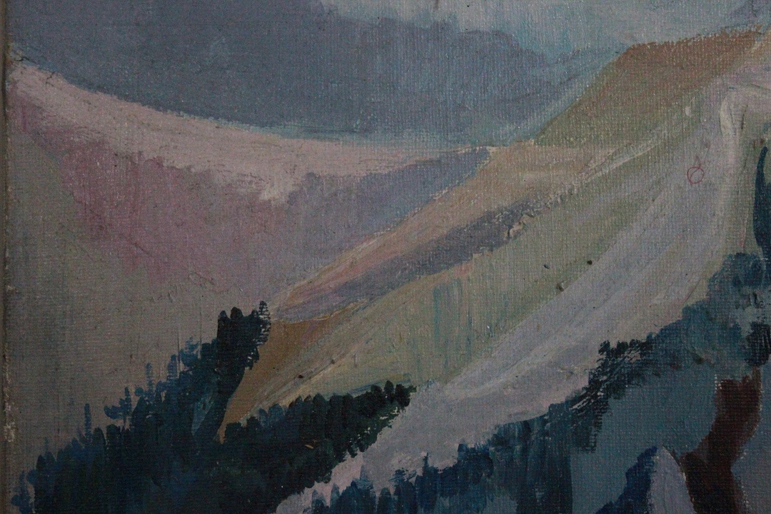 922_quadro_dipinto_olio_tela_cappella_montagna_neve_firmato_firma_Clarizot_1989_Francese_FRA_5