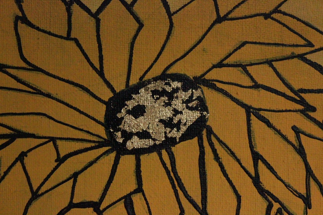 924_quadro_dipinto_olio_tela_vaso_fiori_giallo_nero_foglie_oro_autore_sconosciuto_provenienza_Francese_FRA_3