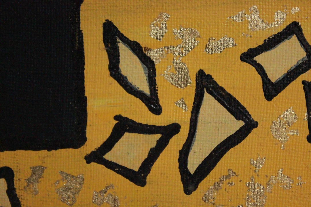 924_quadro_dipinto_olio_tela_vaso_fiori_giallo_nero_foglie_oro_autore_sconosciuto_provenienza_Francese_FRA_4