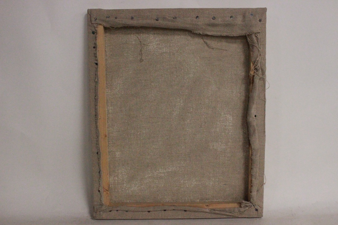924_quadro_dipinto_olio_tela_vaso_fiori_giallo_nero_foglie_oro_autore_sconosciuto_provenienza_Francese_FRA_5