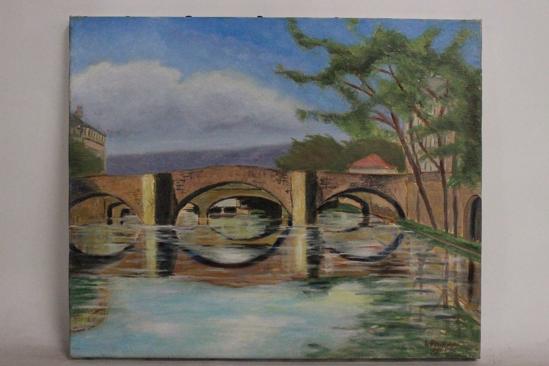 930_quadro_olio_tela_le_vieux_point_ponti_firmato_firma_E.Philippi_75_Francese_FRA_1