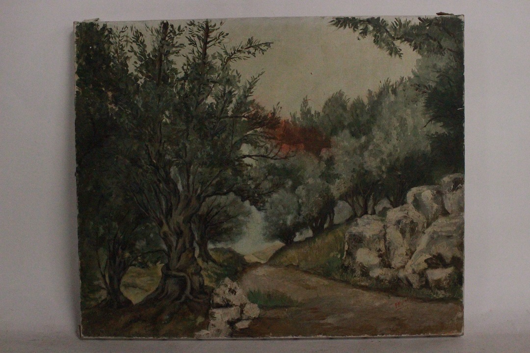 932_quadro_dipinto_olio_tela_sentiero_foresta_firma_firmato_F. Nicollet_provenienza_Francese_FRA_0