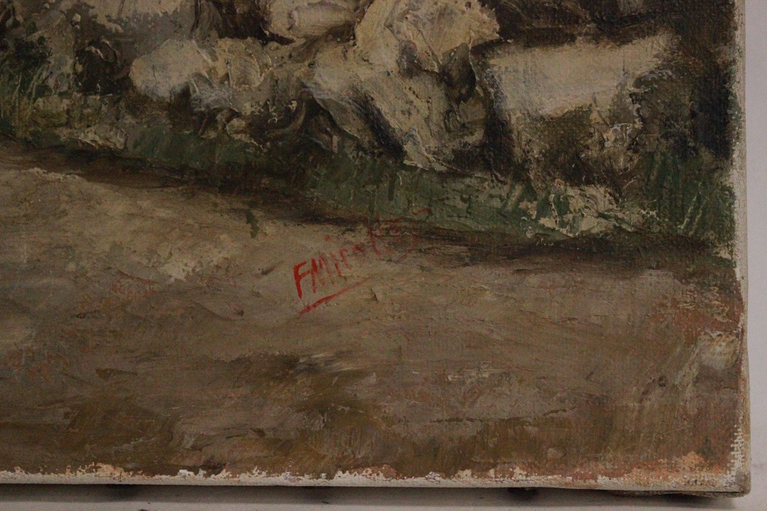932_quadro_dipinto_olio_tela_sentiero_foresta_firma_firmato_F. Nicollet_provenienza_Francese_FRA_1