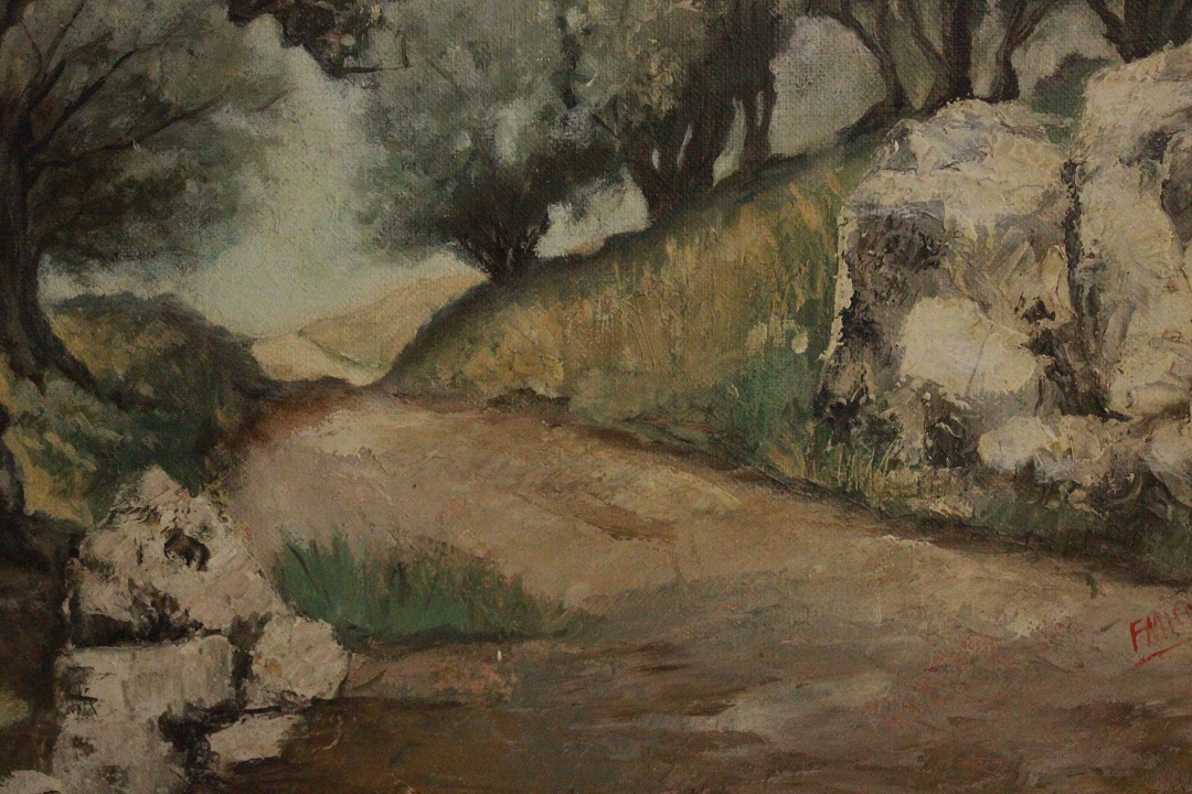 932_quadro_dipinto_olio_tela_sentiero_foresta_firma_firmato_F. Nicollet_provenienza_Francese_FRA_2