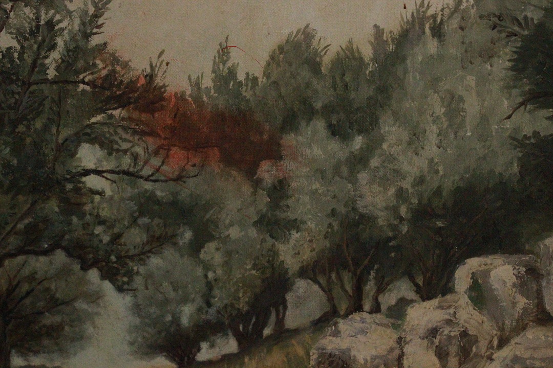 932_quadro_dipinto_olio_tela_sentiero_foresta_firma_firmato_F. Nicollet_provenienza_Francese_FRA_5