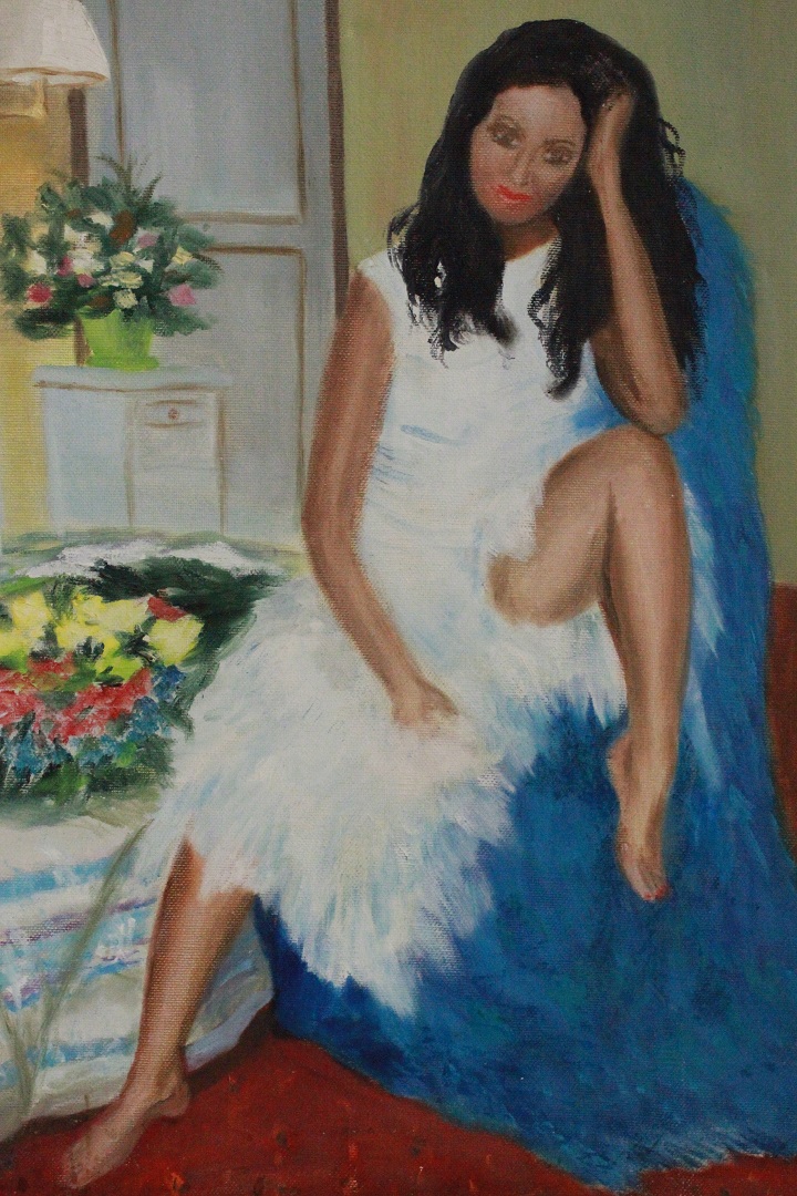936_quadro_dipinto_olio_tela_donna_vestito_bianco_autore_sconosciuto_provenienza_Francese_FRA_1