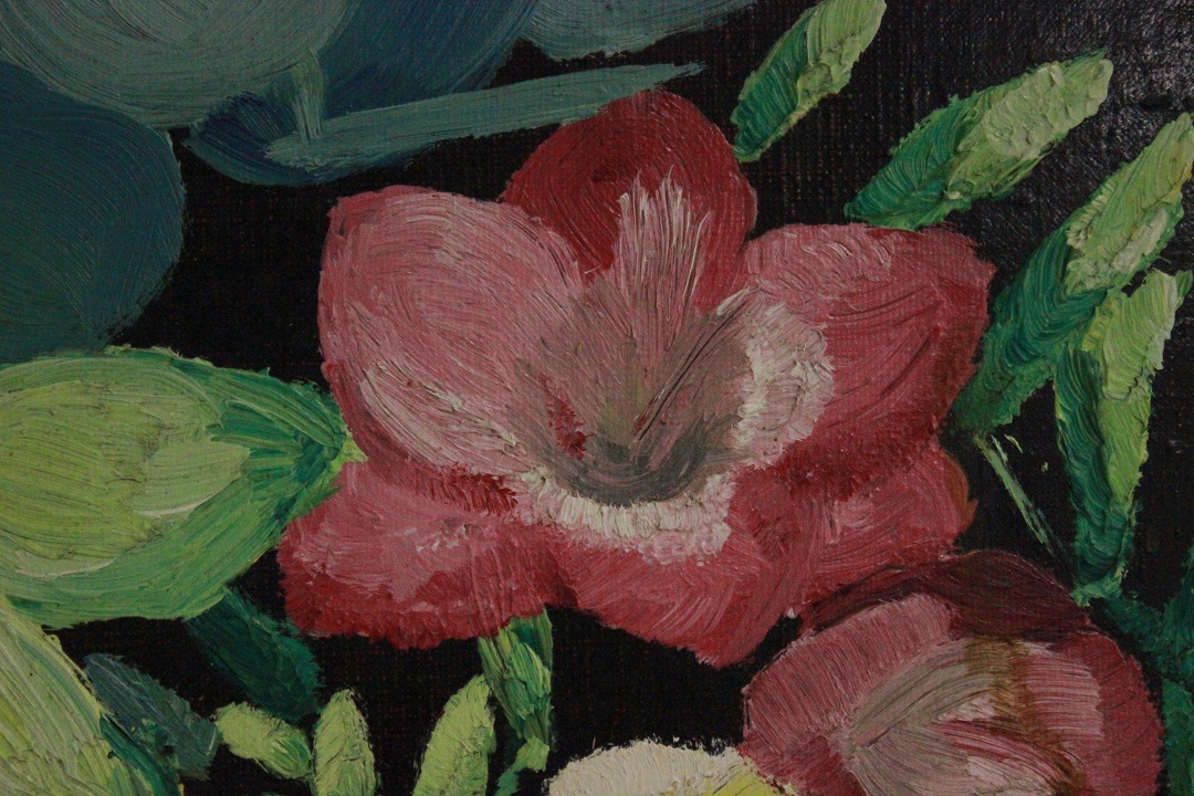 942_quadro_dipinto_olio_tela_vaso_fiori_sfondo_nero_autore_sconosciuto_ignoto_provenienza_Francese_FRA_1