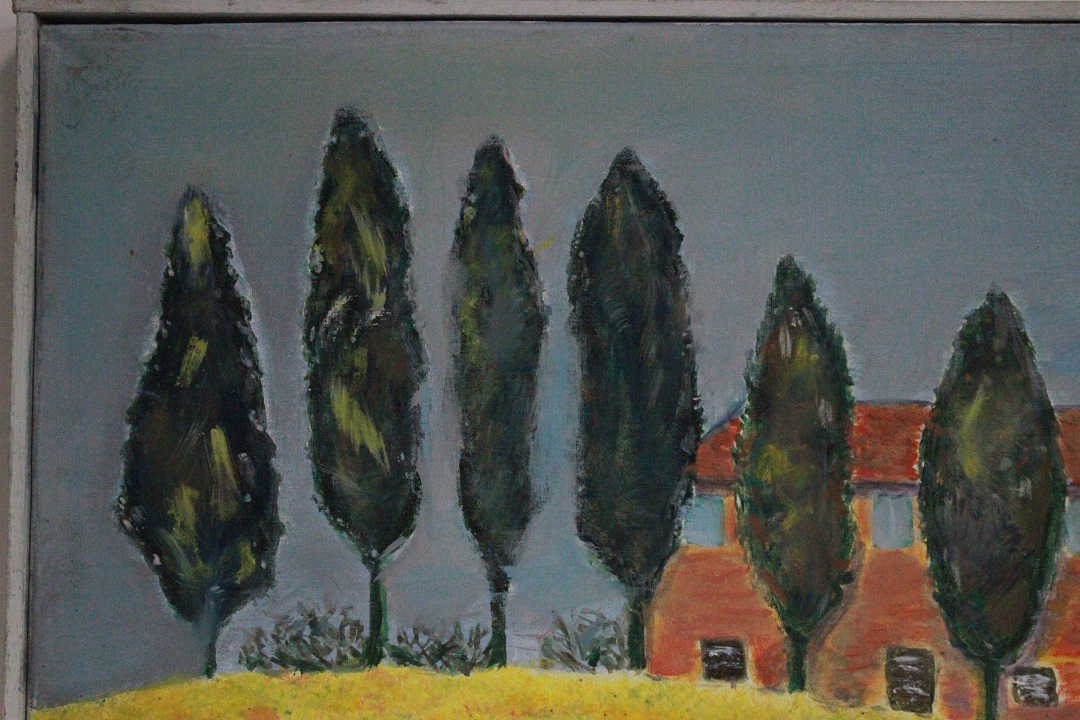 944_quadro_dipinto_olio_tela_paesaggio_campagna_campo_grano_cascina_firma_firmato_provenienza_Francese_FRA_4