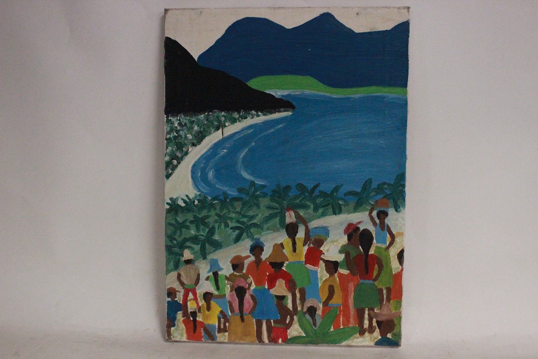 948_quadro_dipinto_olio_tela_gruppo_africani_mare_paesaggio_autore_sconosciuto_provenienza_Francese_FRA_0