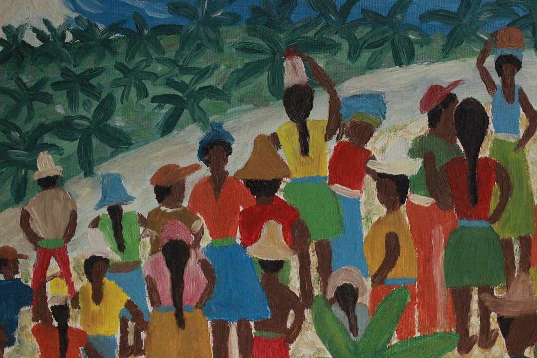 948_quadro_dipinto_olio_tela_gruppo_africani_mare_paesaggio_autore_sconosciuto_provenienza_Francese_FRA_1